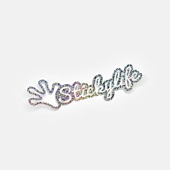 A custom glitter sticker spelling "StickyLife" with a handprint icon, displayed on a white background.