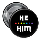 LGBT Pronoun pin with customizable text and rainbow graphics