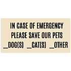 In Case of Emergency Save Our Pets Rectangle Door Static Cling
