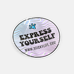 Multiple clear stickers with colorful graphics on an off-white background, showcasing transparency on a mobile device.
