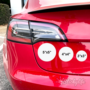 Car magnet size example Red car with three common magnet sizes shown on the back of the car below the tail lights.