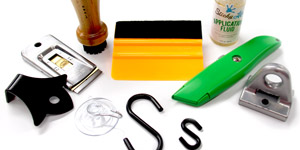 A collection of small sign parts resting on a table. 